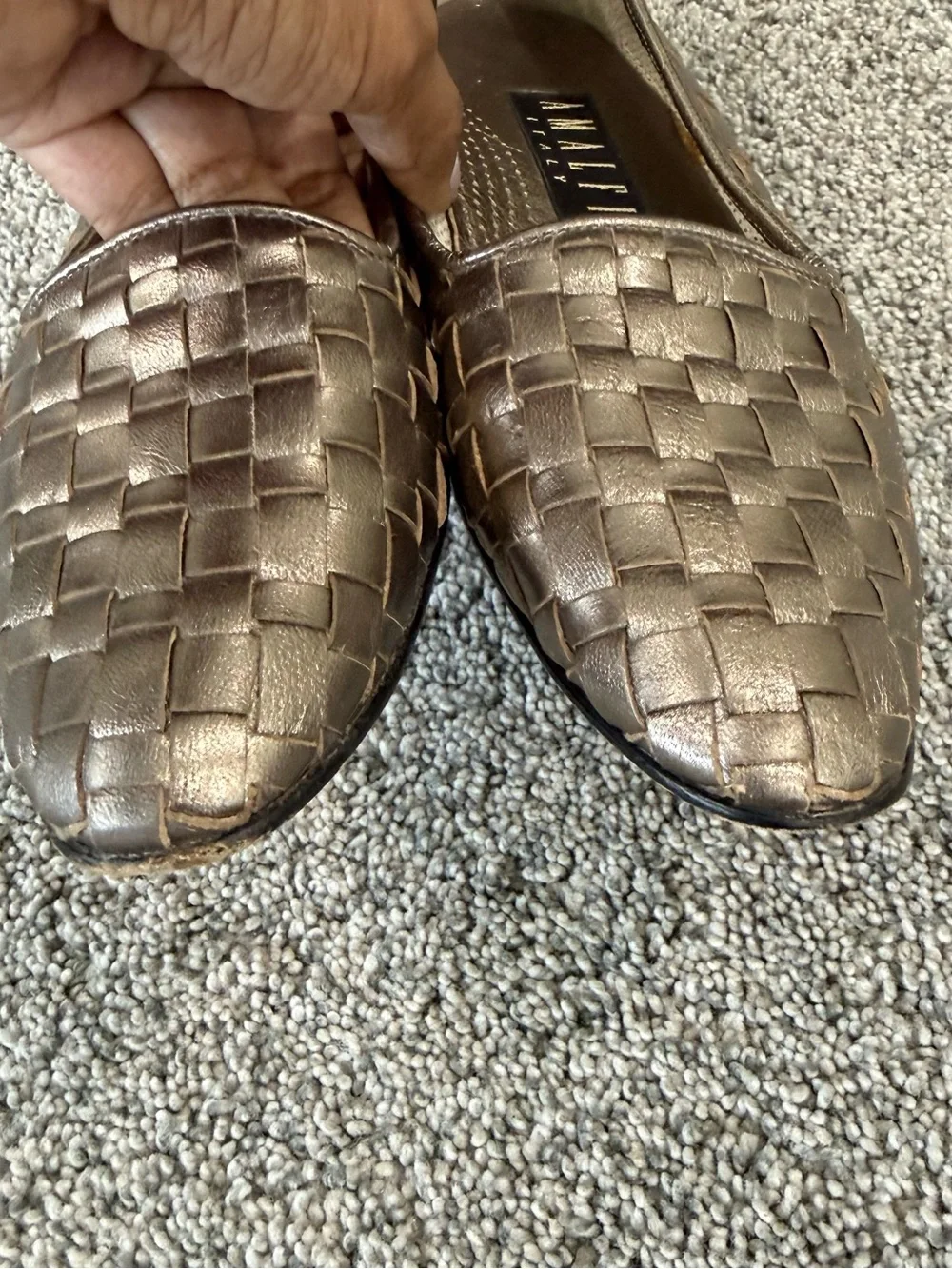 Amalfi Italy Metallic Genuine Woven Leather Flat Loafers Preppy Women’s 8.5 AAAA